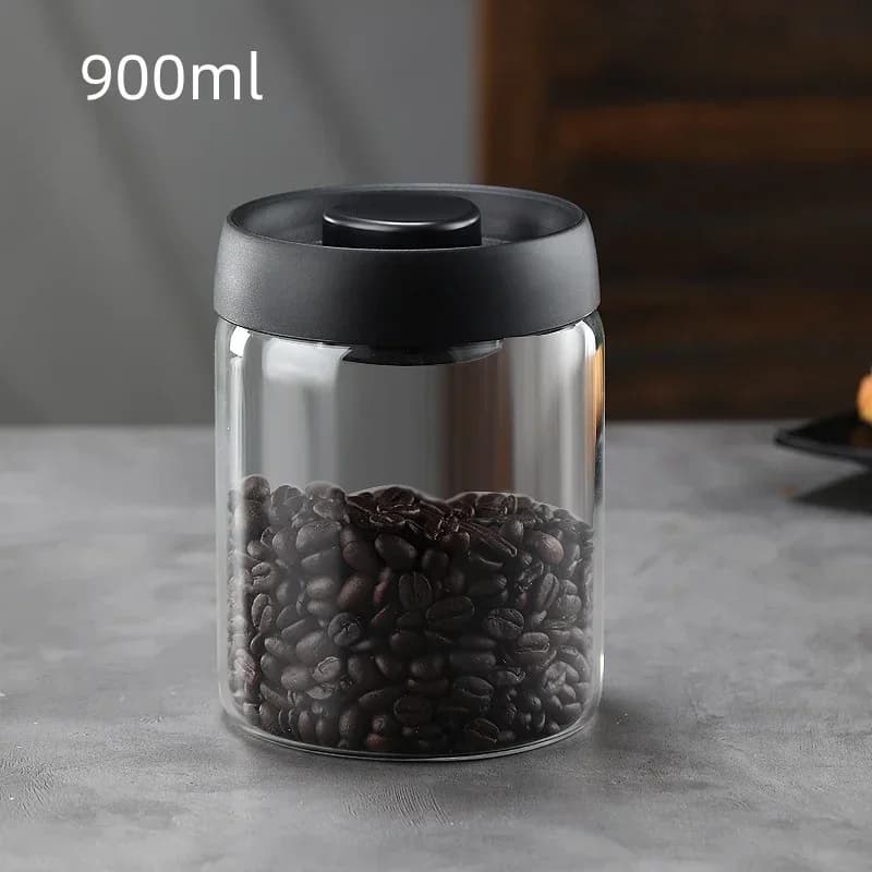Hũ thủy tinh hút chân không nắp đen bảo quản hạt cà phê, trà chống ẩm đa dung tích