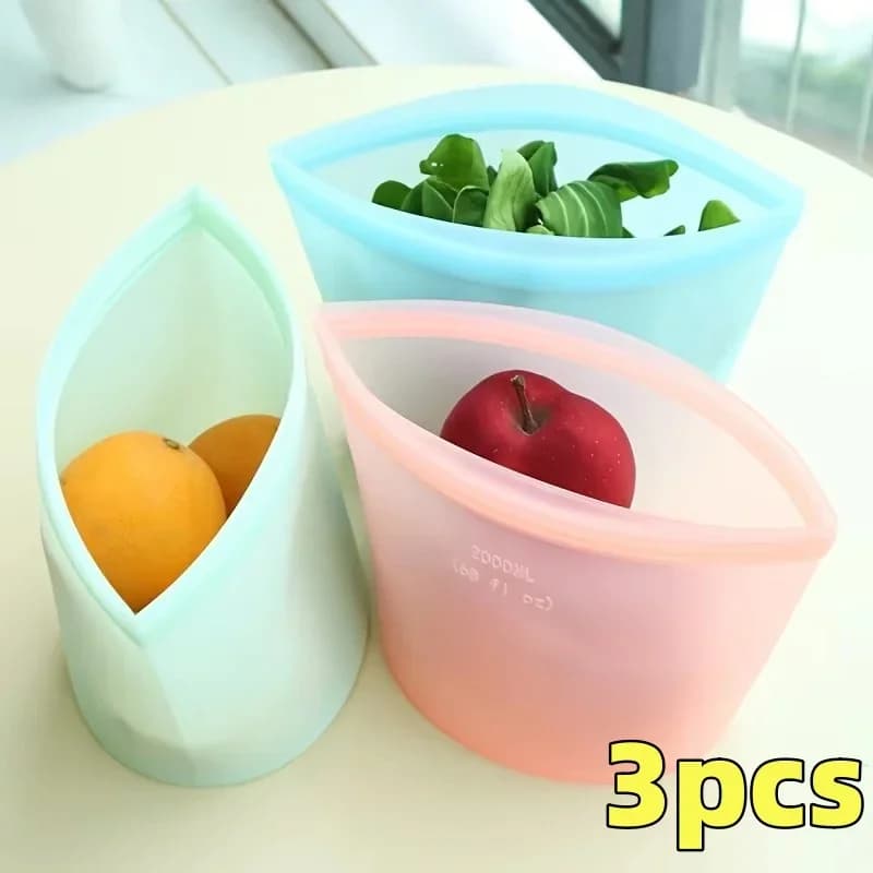 Set 1/3 Túi Silicon Đựng Thực Phẩm Ziplock Chống Rò Rỉ Bảo Quản Tủ Lạnh