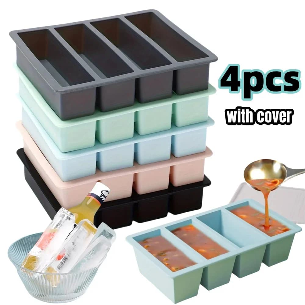 Bộ 1/4 khay làm đá que chữ nhật có nắp đậy xếp chồng tiện lợi cho bình nước