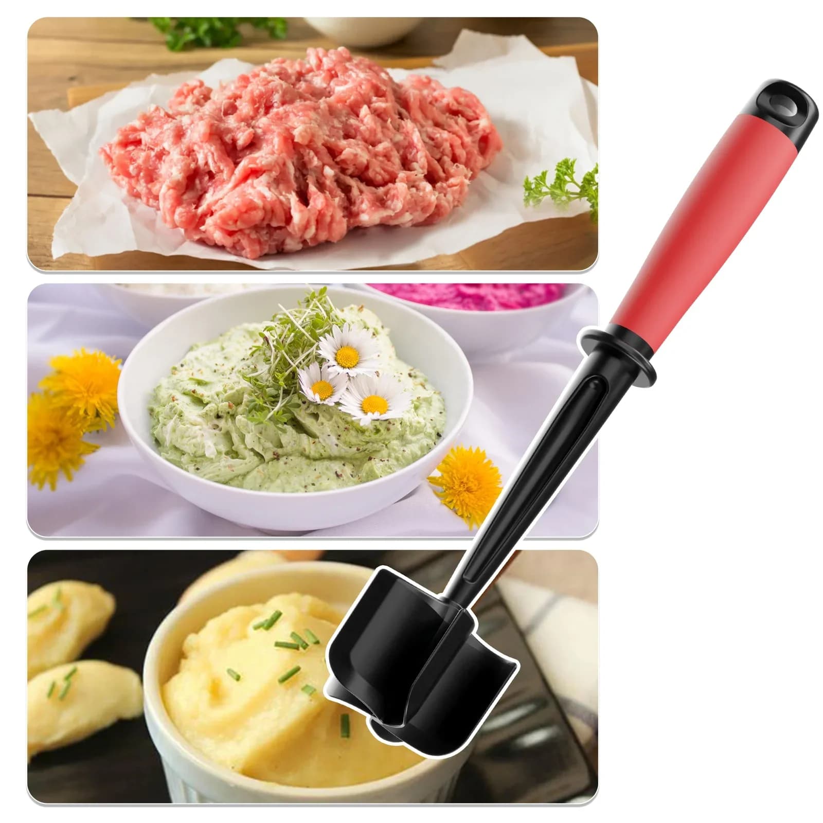 Dụng Cụ Băm & Dầm Thịt 5 Lưỡi Chống Dính Cho Burger/Khoai Tây Nghiền | Chịu Nhiệt Dùng Máy Rửa Chén