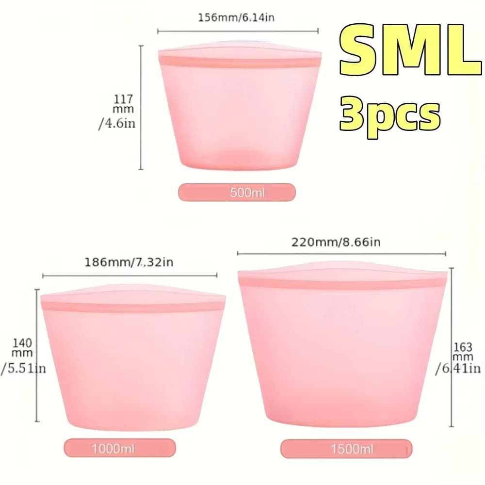 Set 1/3 Túi Silicon Đựng Thực Phẩm Ziplock Chống Rò Rỉ Bảo Quản Tủ Lạnh