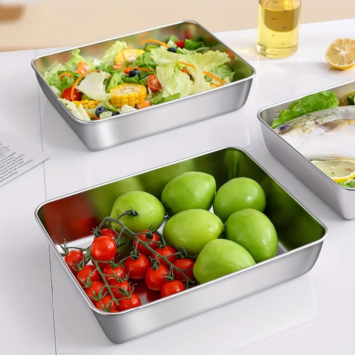 Bộ 3 Hộp Bảo Quản Thực Phẩm Inox Kín Khí Không Chứa BPA - Đựng Đồ Tủ Lạnh, Đồ Khô