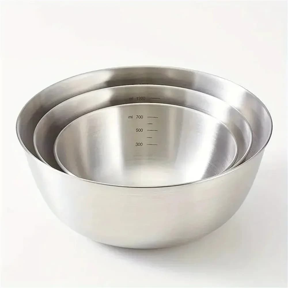 Bộ thau trộn inox có vạch chia dung tích cho làm bánh, nấu nướng và bảo quản thực phẩm nhà bếp