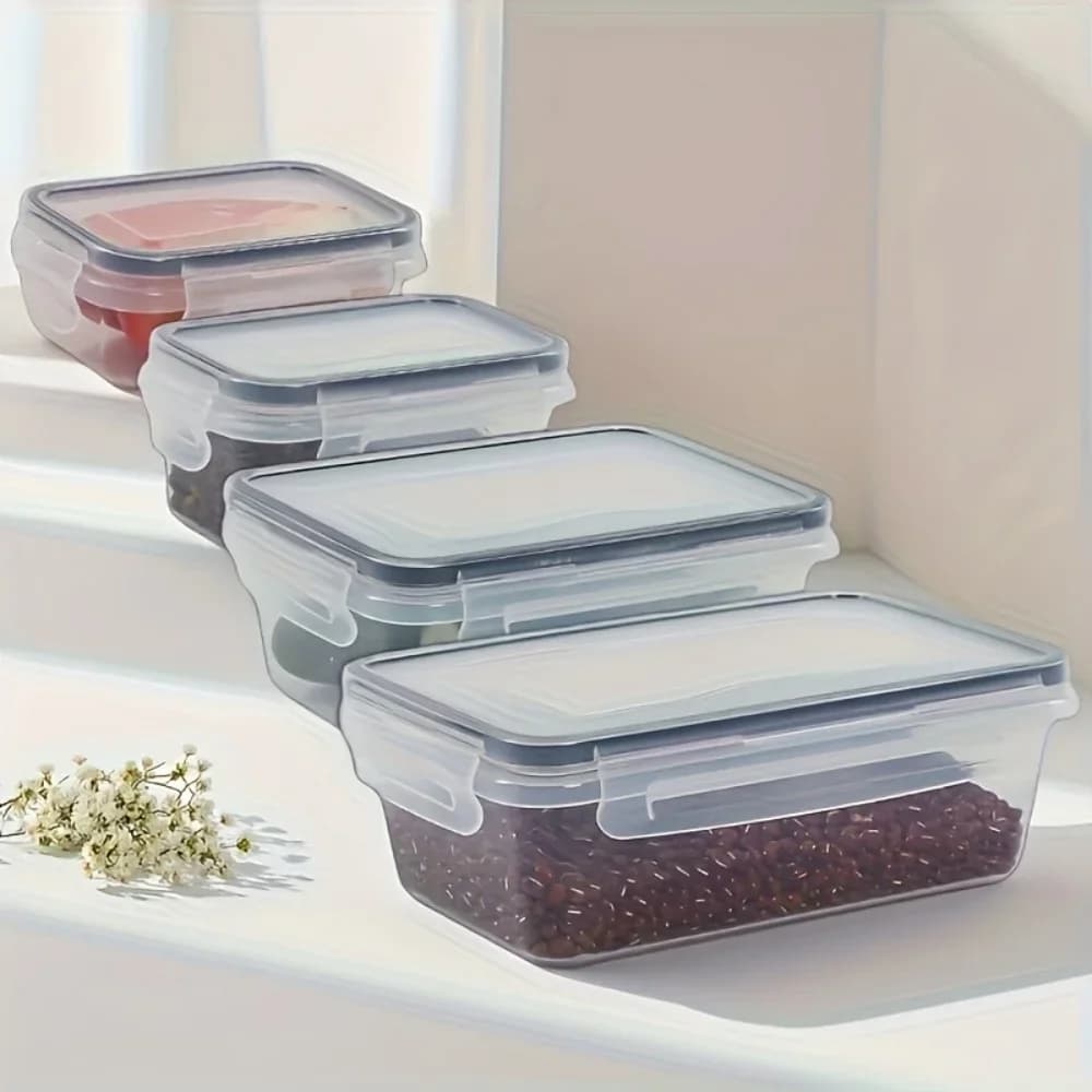 Bộ 8 hộp bảo quản thực phẩm kín khí không chứa BPA có nắp khóa - Nhựa PP dùng được cho lò vi sóng/ngăn đông đựng đồ khô/trái cây/rau củ
