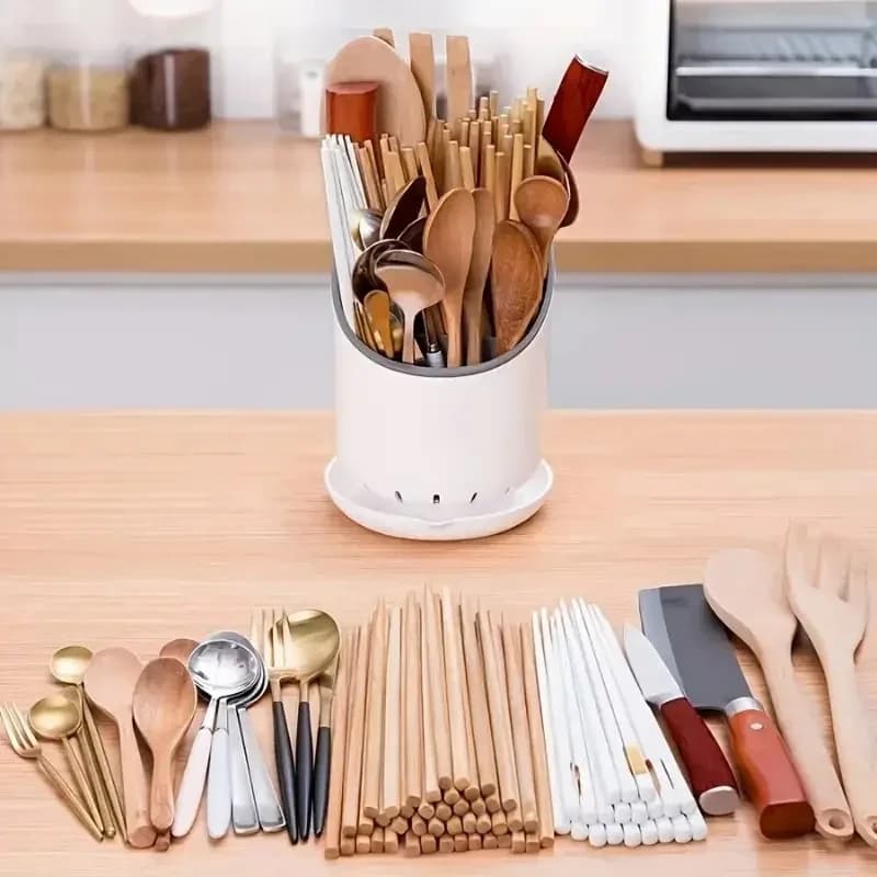 Ống Cắm Đũa Muỗng Dao Kèm Khay Hứng Nước Tiện Dụng Bằng Nhựa