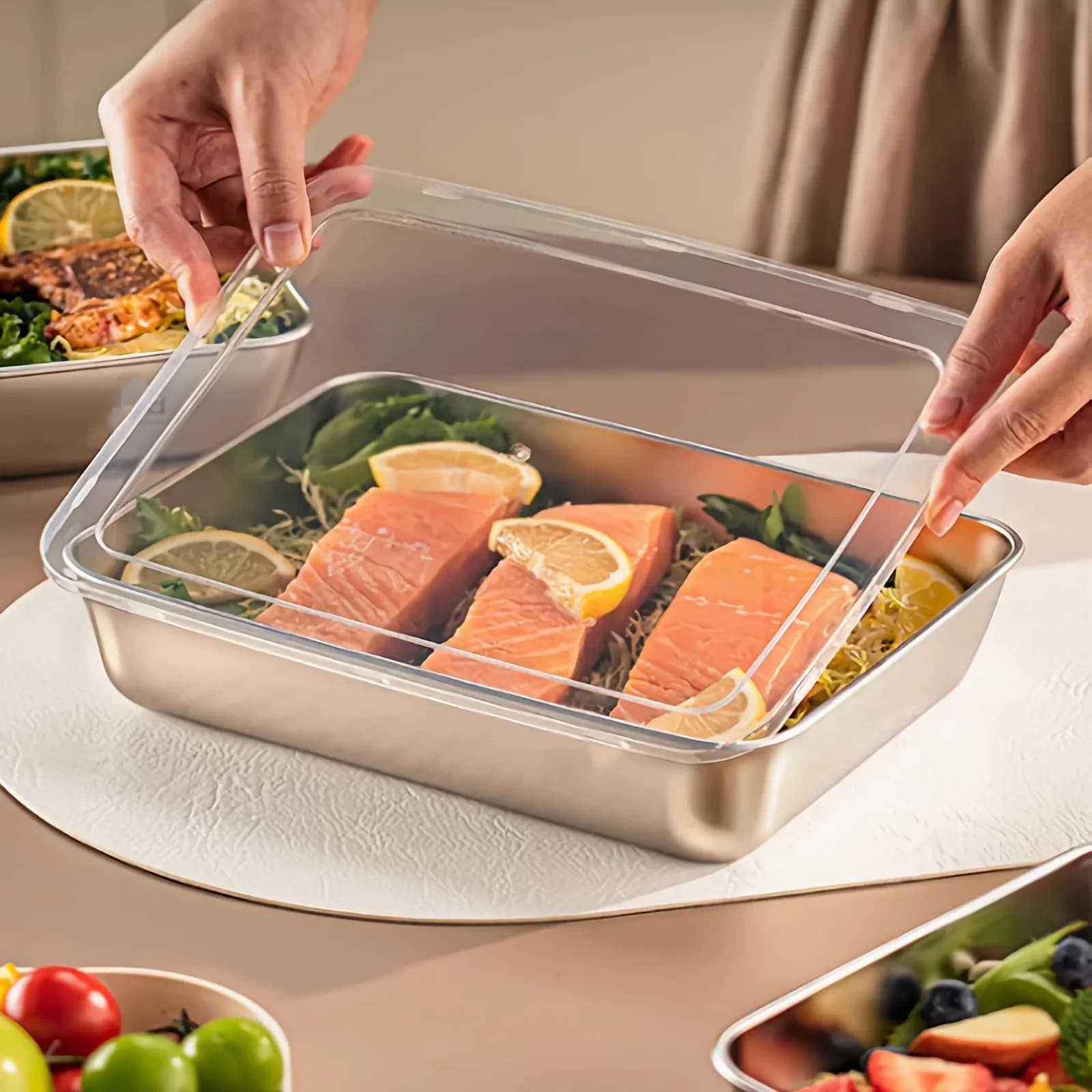 Bộ 3 Hộp Cơm & Đựng Thực Phẩm Inox Nắp Trong Chống Rò Rỉ, Xếp Chồng Được - Tiện Lợi Dã Ngoại