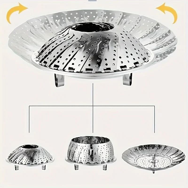 Xửng Hấp Inox Gấp Gọn Co Giãn 6-10.5 Inch Cho Nồi | Vỉ Hấp Rau Củ Bền Đẹp Dễ Vệ Sinh
