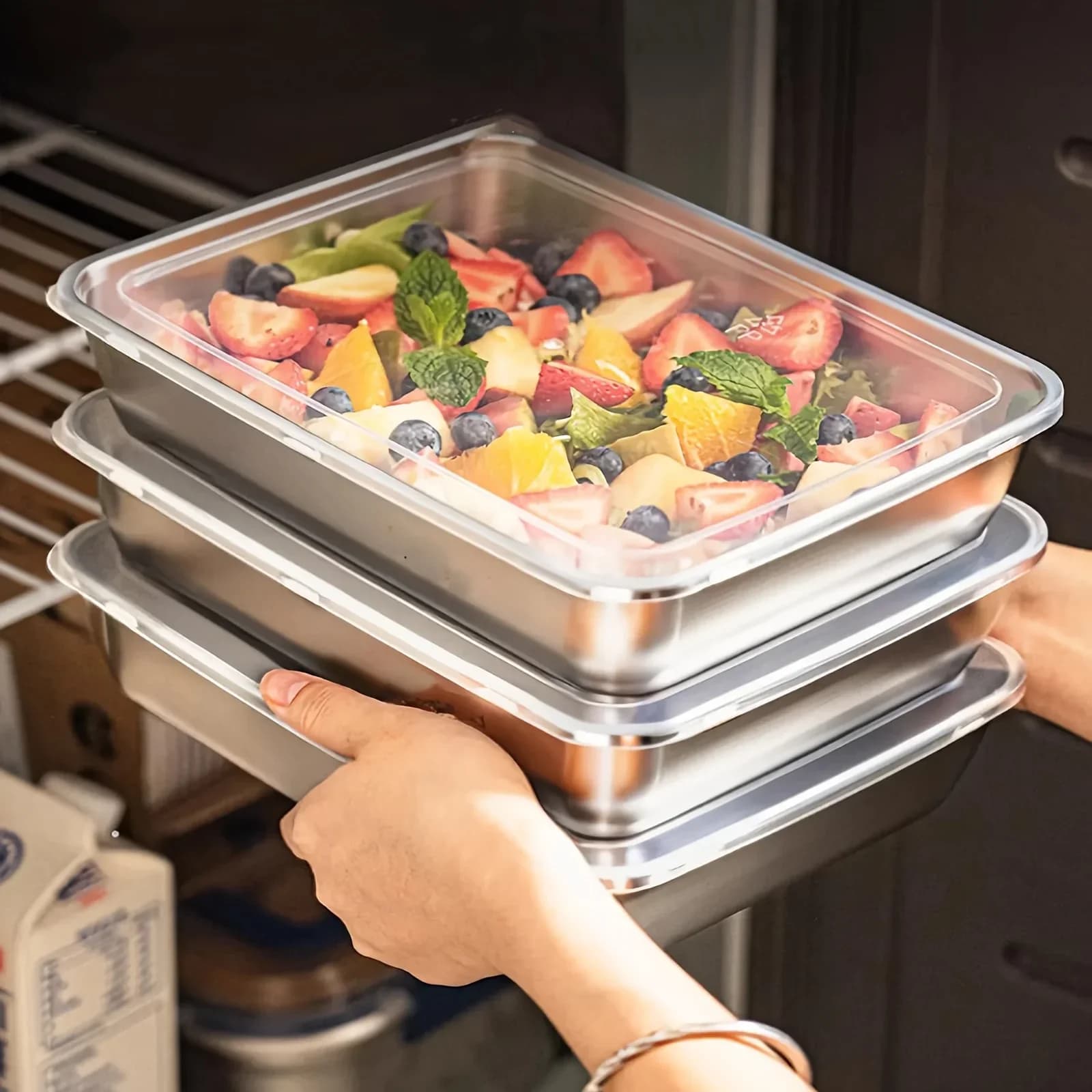 Bộ 3 Hộp Cơm & Đựng Thực Phẩm Inox Nắp Trong Chống Rò Rỉ, Xếp Chồng Được - Tiện Lợi Dã Ngoại