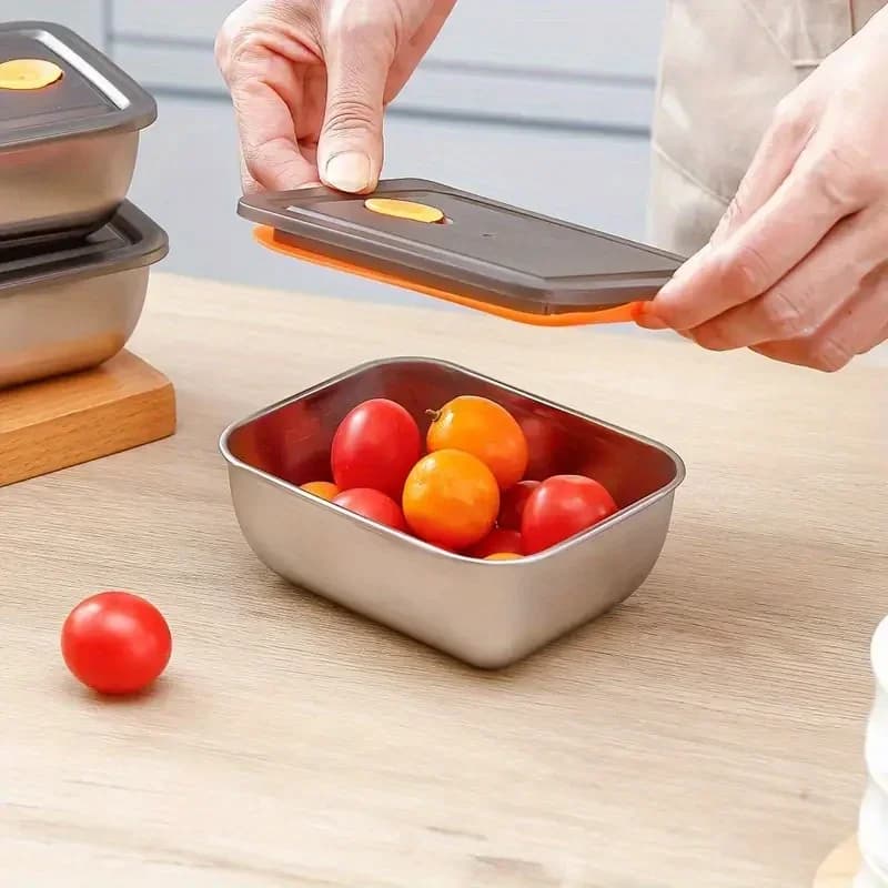 Bộ 4 Hộp Bảo Quản Thực Phẩm Inox Dày Dặn Chống Rò Rỉ, Không Chứa BPA - Xếp Chồng Tủ Lạnh, Tủ Đông