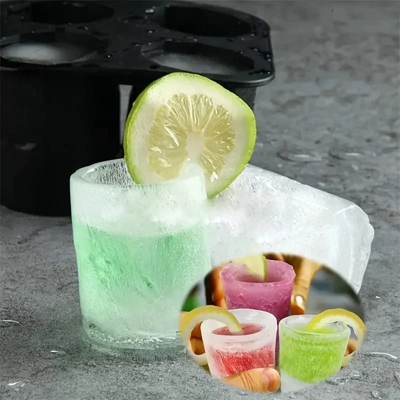 Khuôn Làm Đá Viên Silicone 4 Lỗ Dạng Nhấn Sáng Tạo Hình Cốc Tròn Dành Cho Rượu Whisky Bia Đồ Dùng Nhà Bếp Quầy Bar