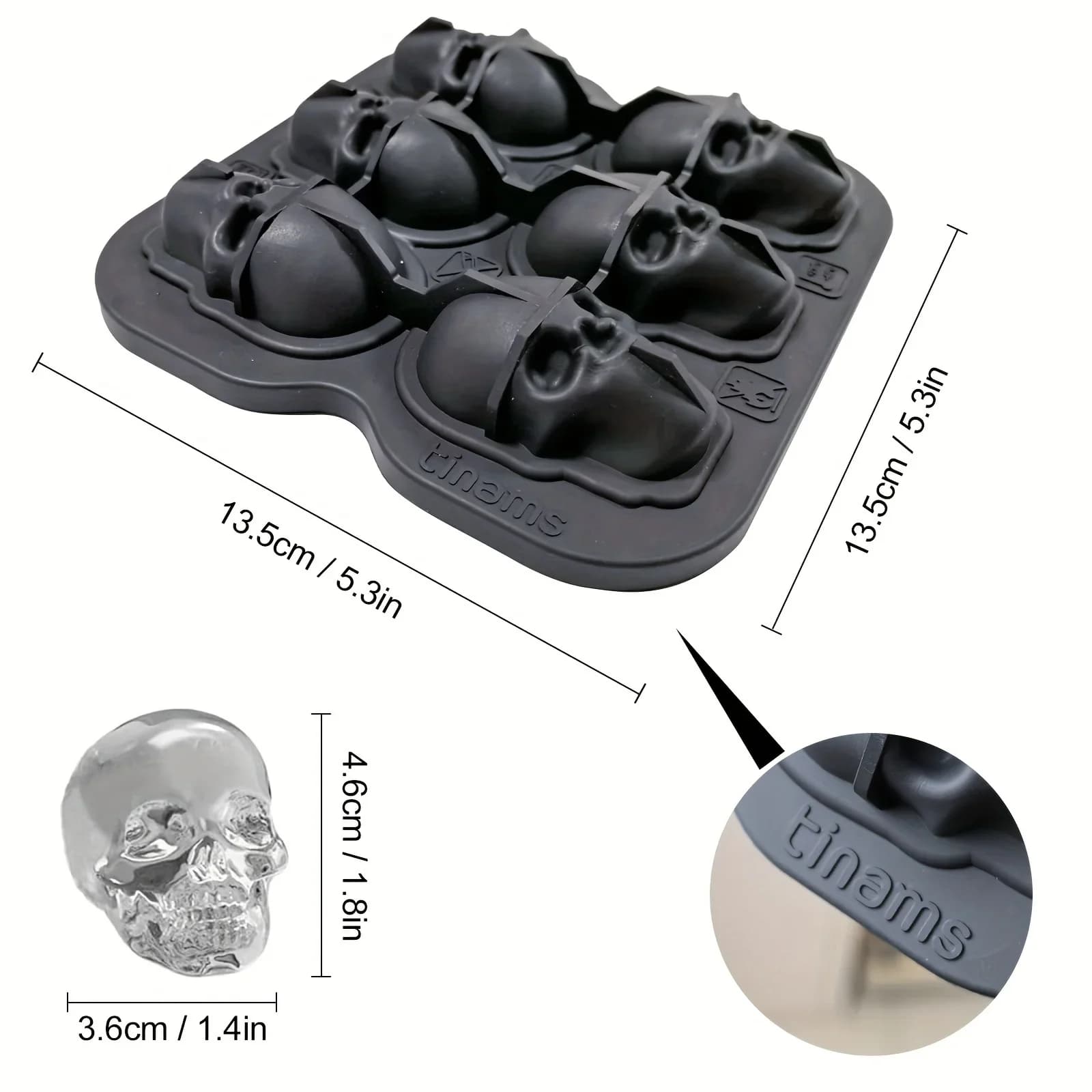 Khuôn Đá Silicon Hình Đầu Lâu 3D Không Chứa BPA Cho Cocktail