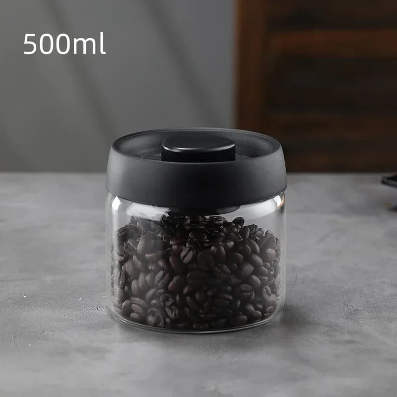 Hũ thủy tinh hút chân không nắp đen bảo quản hạt cà phê, trà chống ẩm đa dung tích