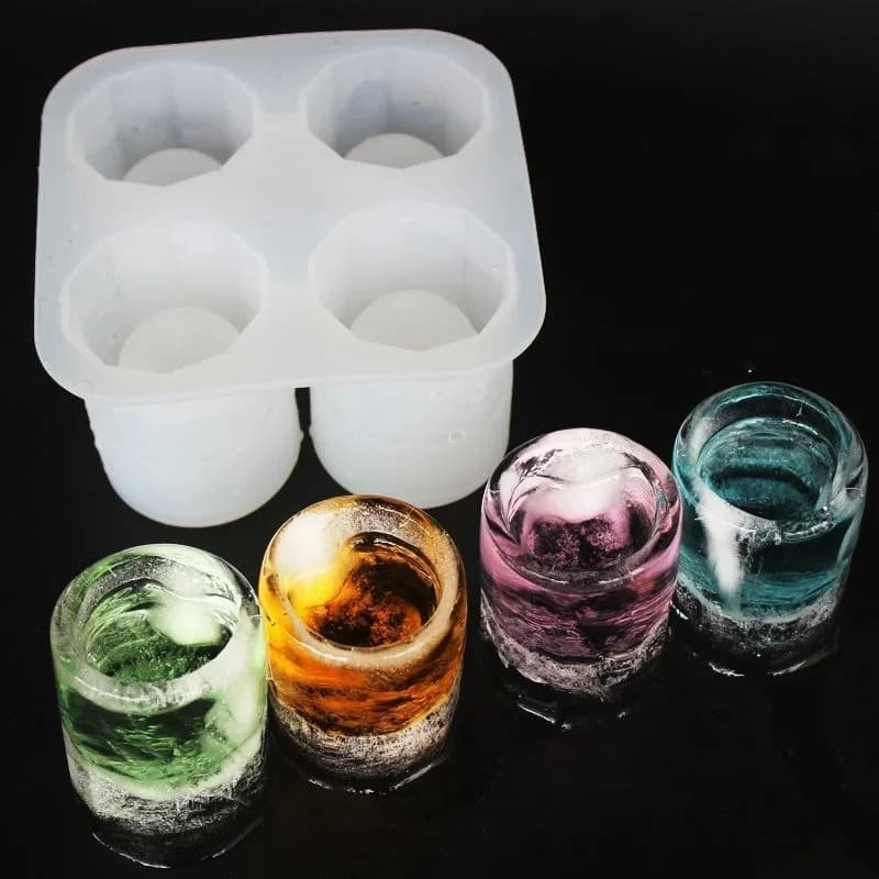 Khuôn Làm Đá Viên Silicone 4 Lỗ Dạng Nhấn Sáng Tạo Hình Cốc Tròn Dành Cho Rượu Whisky Bia Đồ Dùng Nhà Bếp Quầy Bar