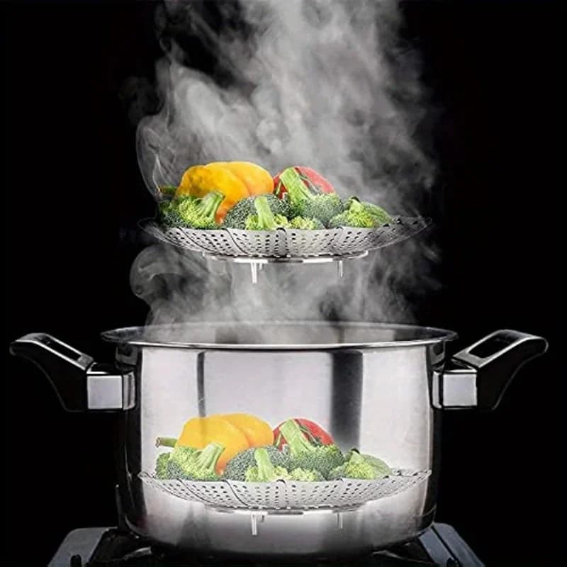 Xửng Hấp Inox Gấp Gọn Co Giãn 6-10.5 Inch Cho Nồi | Vỉ Hấp Rau Củ Bền Đẹp Dễ Vệ Sinh