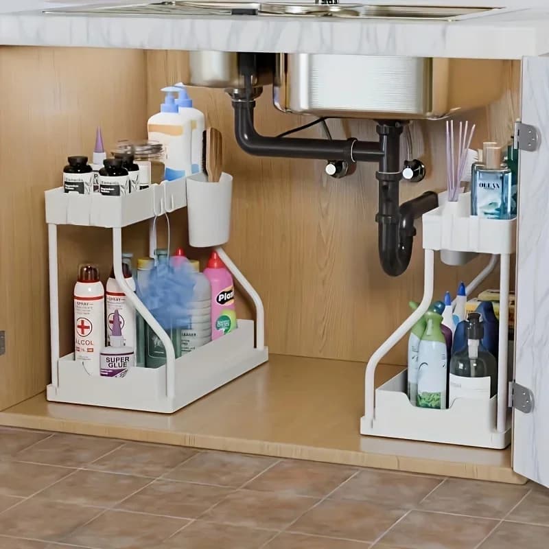 Kệ Ngăn Kéo Để Dưới Bồn Rửa 2 Tầng Tiết Kiệm Không Gian Cho Nhà Bếp & Phòng Tắm