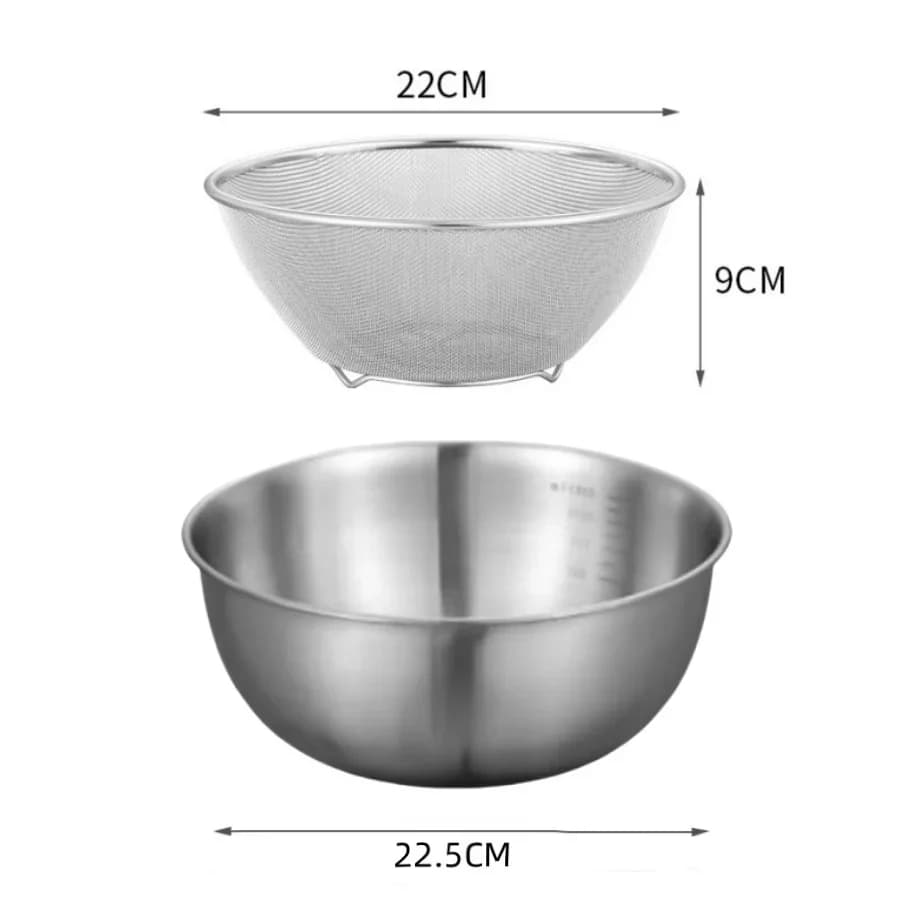 Bộ thau trộn inox có vạch chia dung tích cho làm bánh, nấu nướng và bảo quản thực phẩm nhà bếp