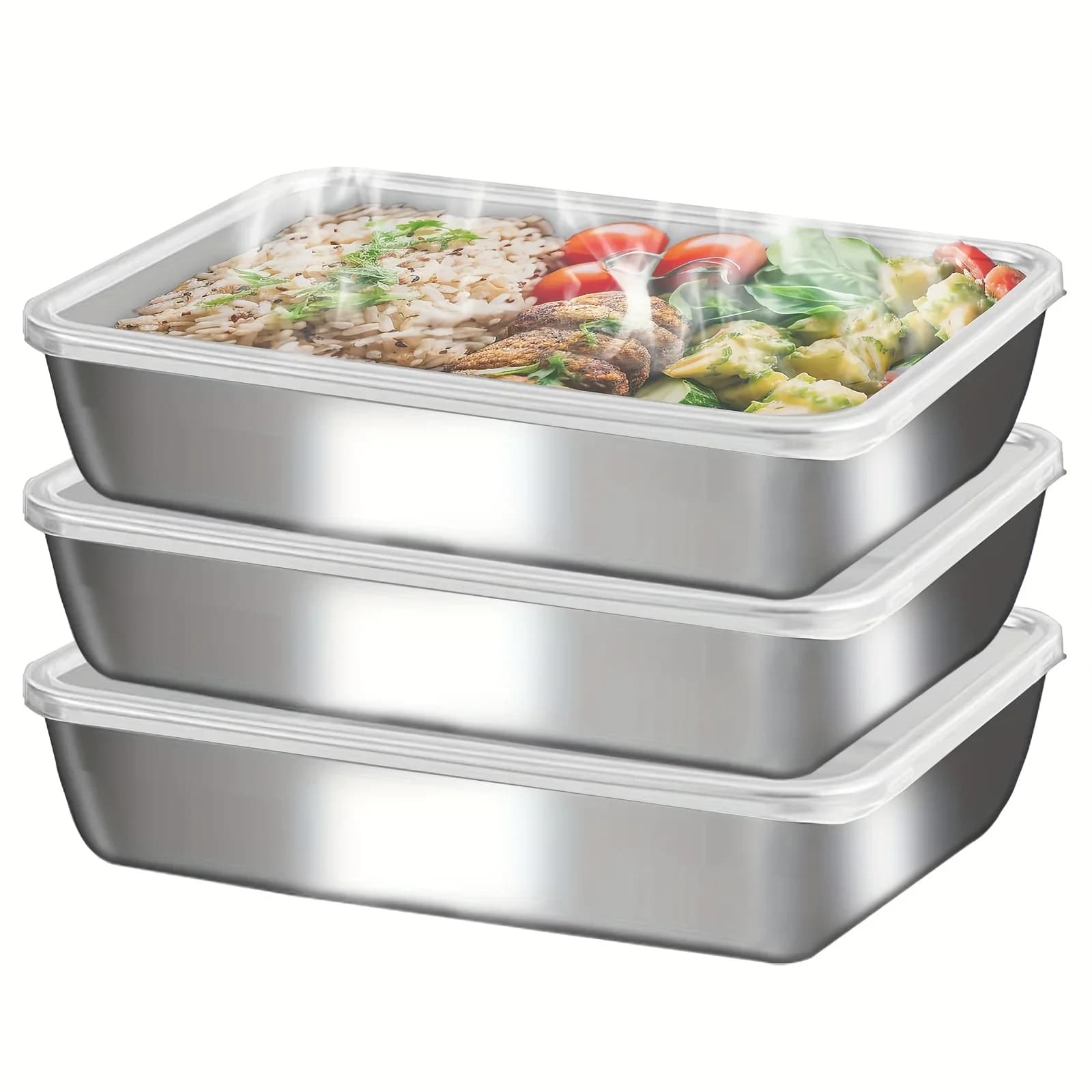 Bộ 3 Hộp Cơm & Đựng Thực Phẩm Inox Nắp Trong Chống Rò Rỉ, Xếp Chồng Được - Tiện Lợi Dã Ngoại