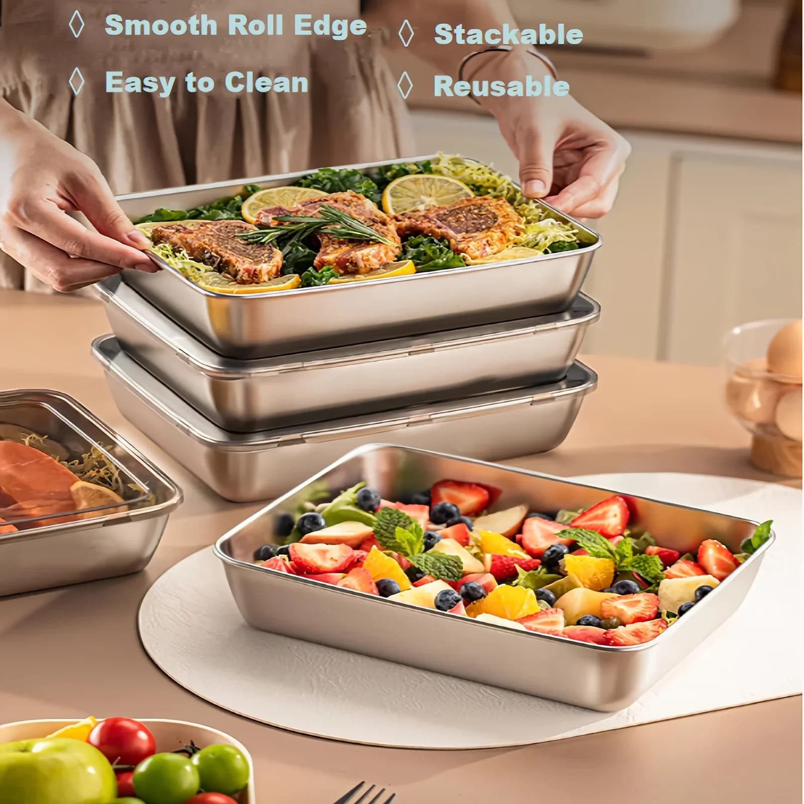 Bộ 3 Hộp Cơm & Đựng Thực Phẩm Inox Nắp Trong Chống Rò Rỉ, Xếp Chồng Được - Tiện Lợi Dã Ngoại