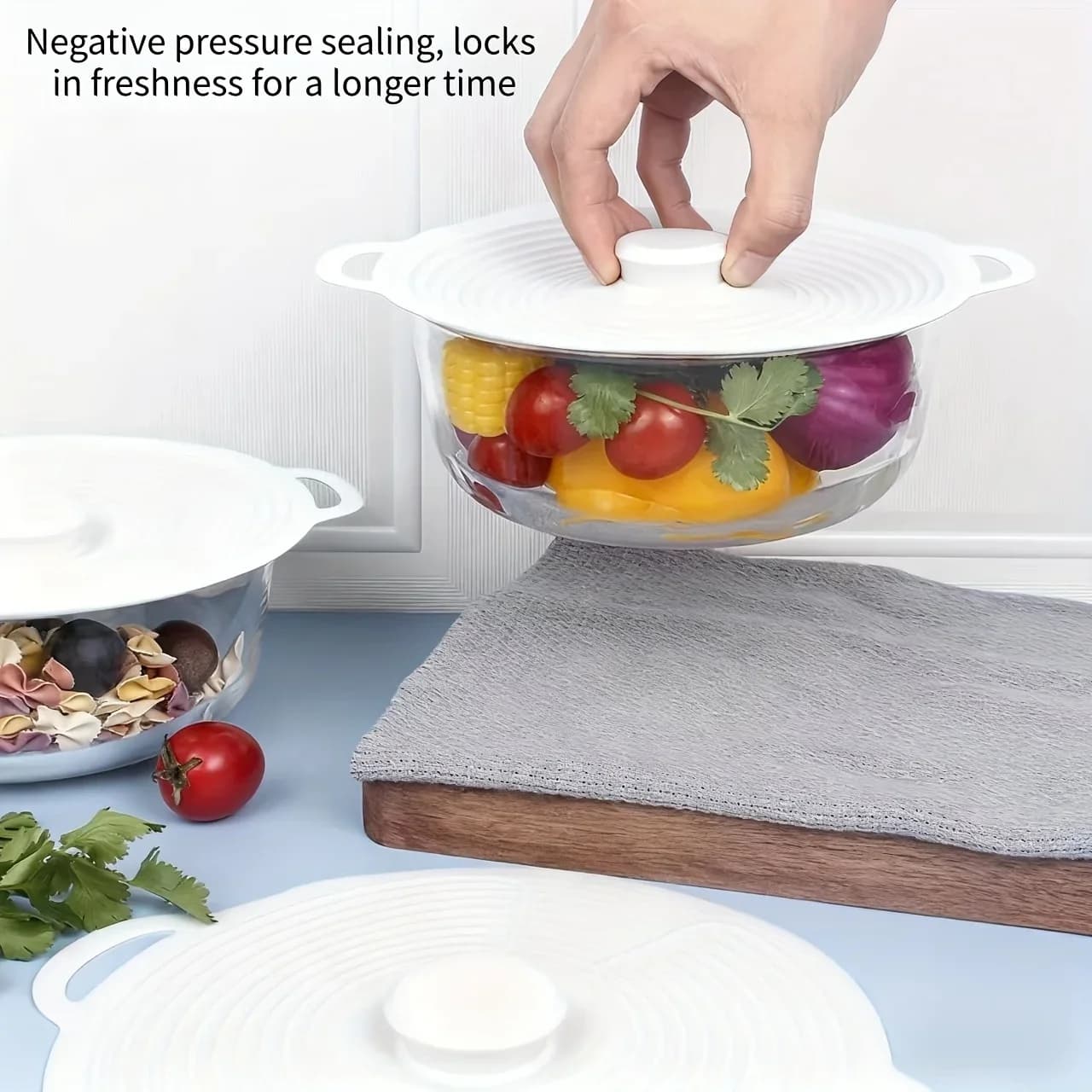 Bộ 3/6 Nắp Đậy Silicone Có Quai Cầm Kép Chịu Nhiệt Chống Bắn Lò Vi Sóng Tái Sử Dụng Cho Bát Đĩa Chảo