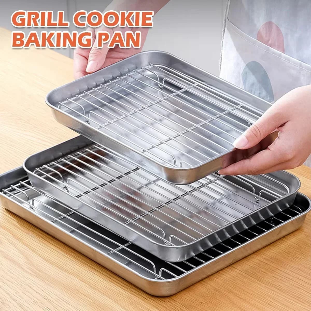 Khay nướng inox kèm giá lưới đa năng cho lò nướng BBQ bánh ngọt
