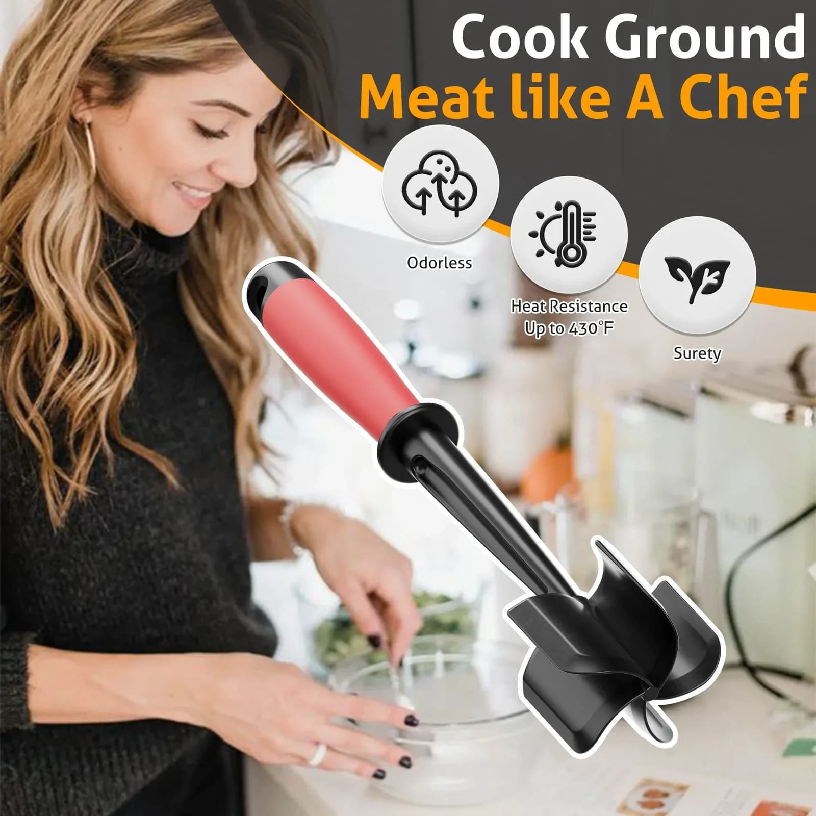 Dụng Cụ Băm & Dầm Thịt 5 Lưỡi Chống Dính Cho Burger/Khoai Tây Nghiền | Chịu Nhiệt Dùng Máy Rửa Chén