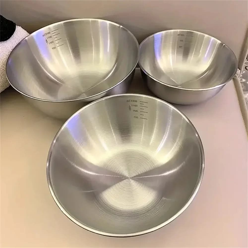 Bộ thau trộn inox có vạch chia dung tích cho làm bánh, nấu nướng và bảo quản thực phẩm nhà bếp