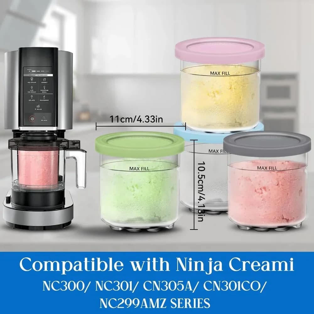 Bộ 4 Hộp Đựng Kem Creami Kèm Nắp Cho Ninja, Cốc Làm Kem &amp; Sinh Tố