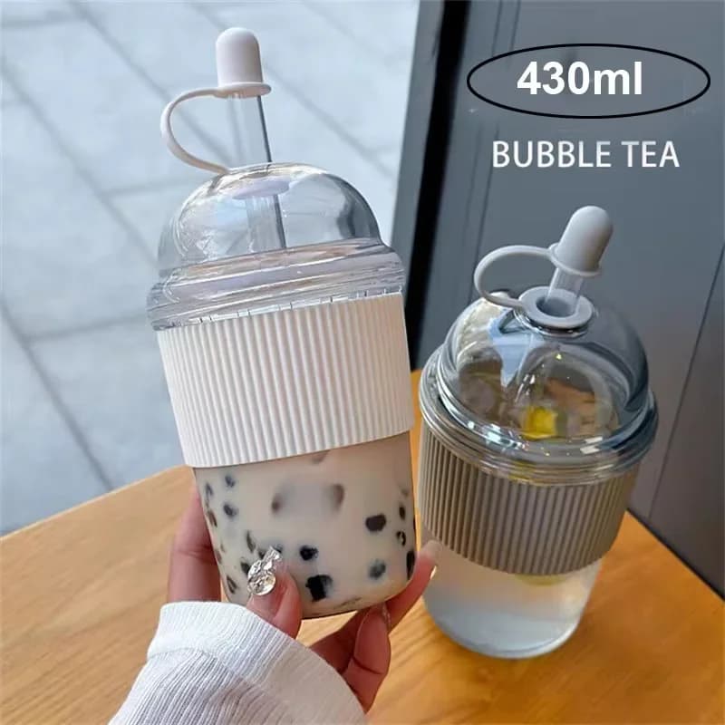 Cốc Nhựa Có Ống Hút Bật 430ml Phong Cách Ins Đựng Trà, Cà Phê Chịu Nhiệt