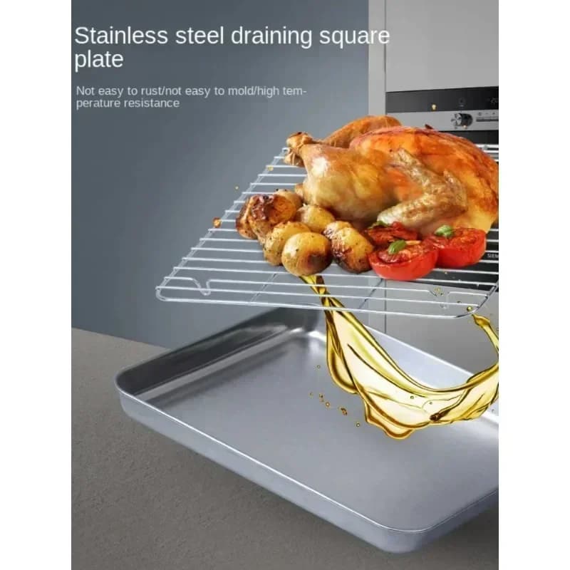 Khay nướng inox kèm giá lưới đa năng cho lò nướng BBQ bánh ngọt