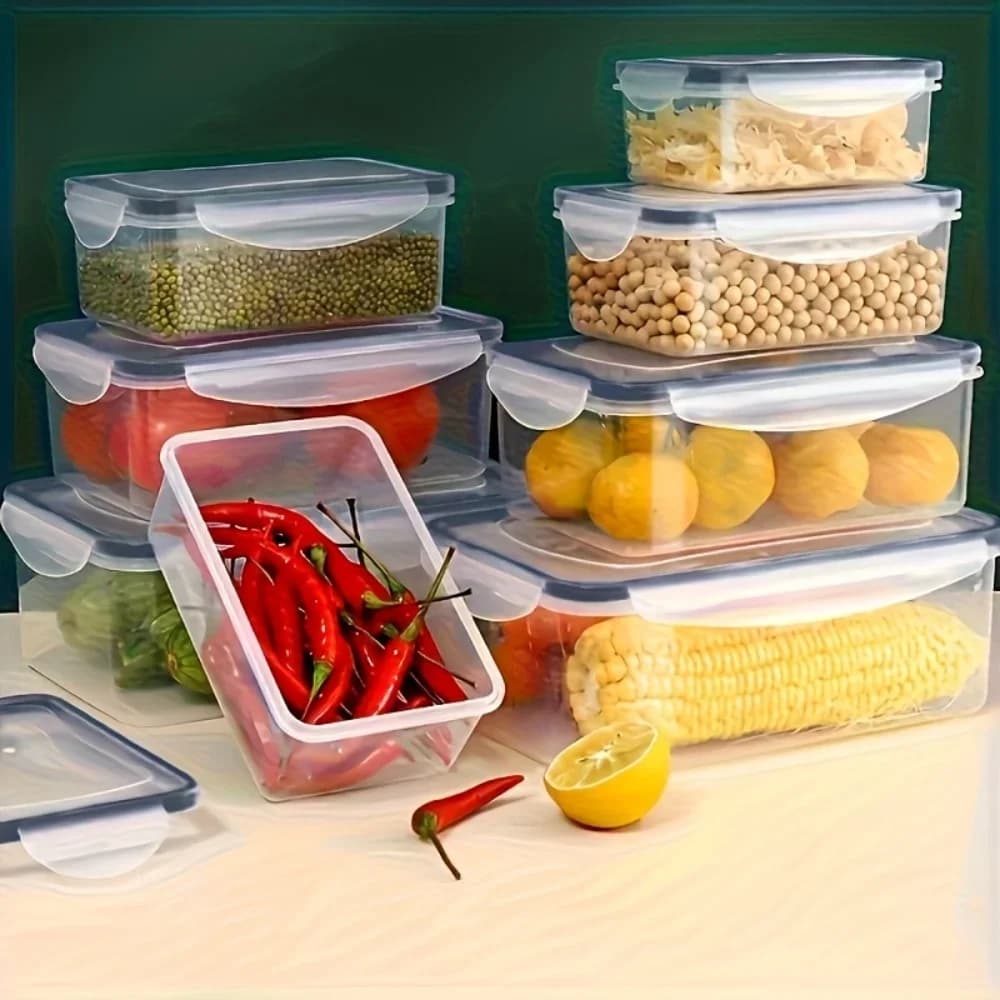 Bộ 8 hộp bảo quản thực phẩm kín khí không chứa BPA có nắp khóa - Nhựa PP dùng được cho lò vi sóng/ngăn đông đựng đồ khô/trái cây/rau củ