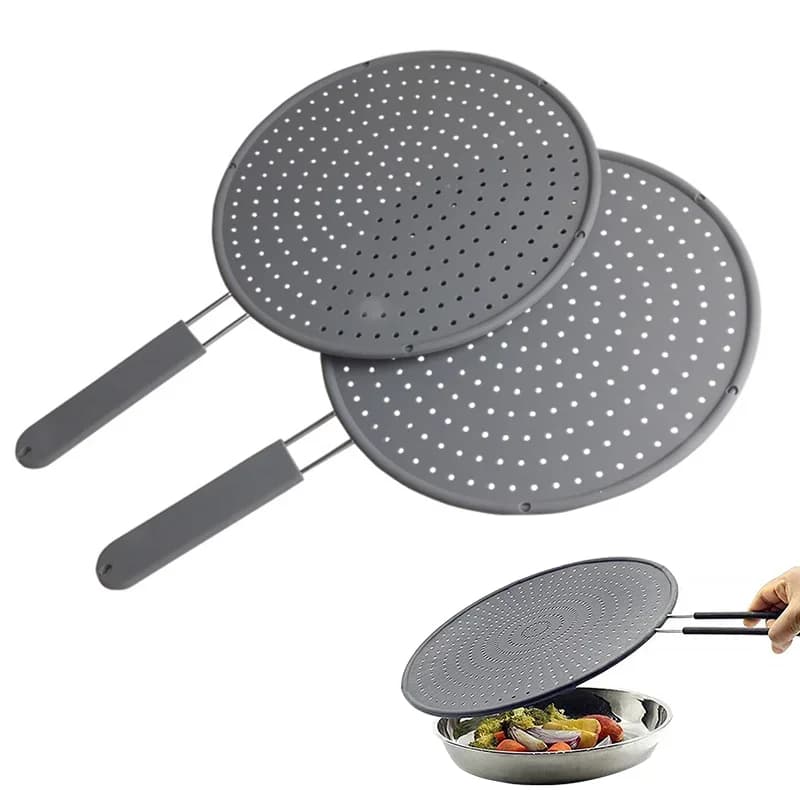 Nắp chắn dầu mỡ silicone có tay cầm chịu nhiệt kiêm rổ ráo nước cho chảo chiên rán