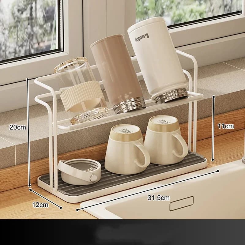 Giá Úp Cốc Chén Inox 2 Tầng Kèm Khay Hứng Nước Tiện Lợi Cho Nhà Bếp