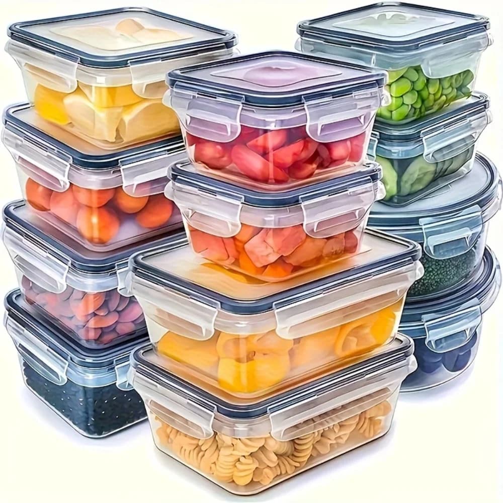 Bộ 8 hộp bảo quản thực phẩm kín khí không chứa BPA có nắp khóa - Nhựa PP dùng được cho lò vi sóng/ngăn đông đựng đồ khô/trái cây/rau củ