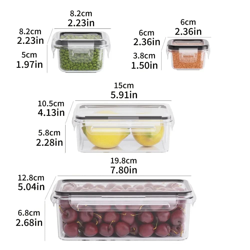 Bộ 8 hộp bảo quản thực phẩm kín khí không chứa BPA có nắp khóa - Nhựa PP dùng được cho lò vi sóng/ngăn đông đựng đồ khô/trái cây/rau củ