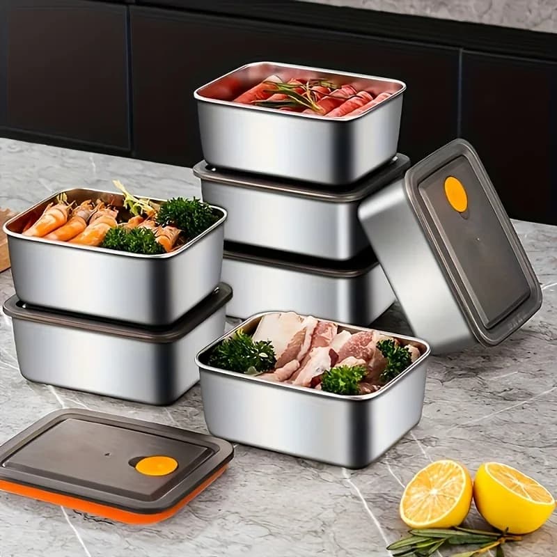 Bộ 4 Hộp Bảo Quản Thực Phẩm Inox Dày Dặn Chống Rò Rỉ, Không Chứa BPA - Xếp Chồng Tủ Lạnh, Tủ Đông