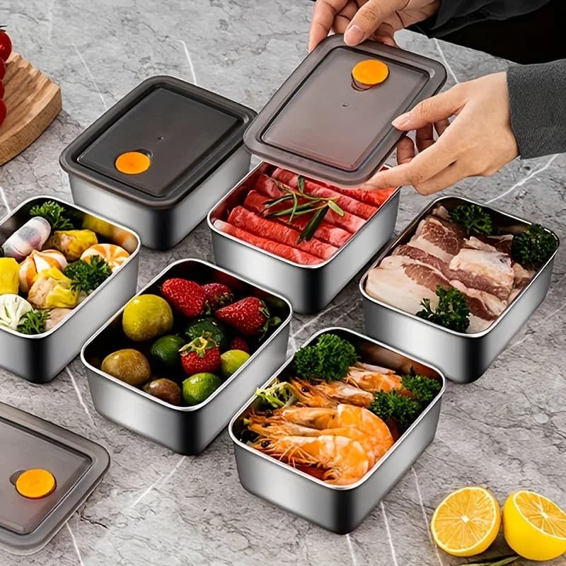 Bộ 4 Hộp Bảo Quản Thực Phẩm Inox Dày Dặn Chống Rò Rỉ, Không Chứa BPA - Xếp Chồng Tủ Lạnh, Tủ Đông