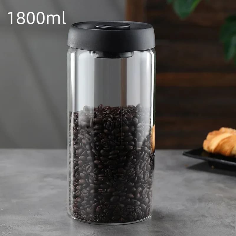 Hũ thủy tinh hút chân không nắp đen bảo quản hạt cà phê, trà chống ẩm đa dung tích