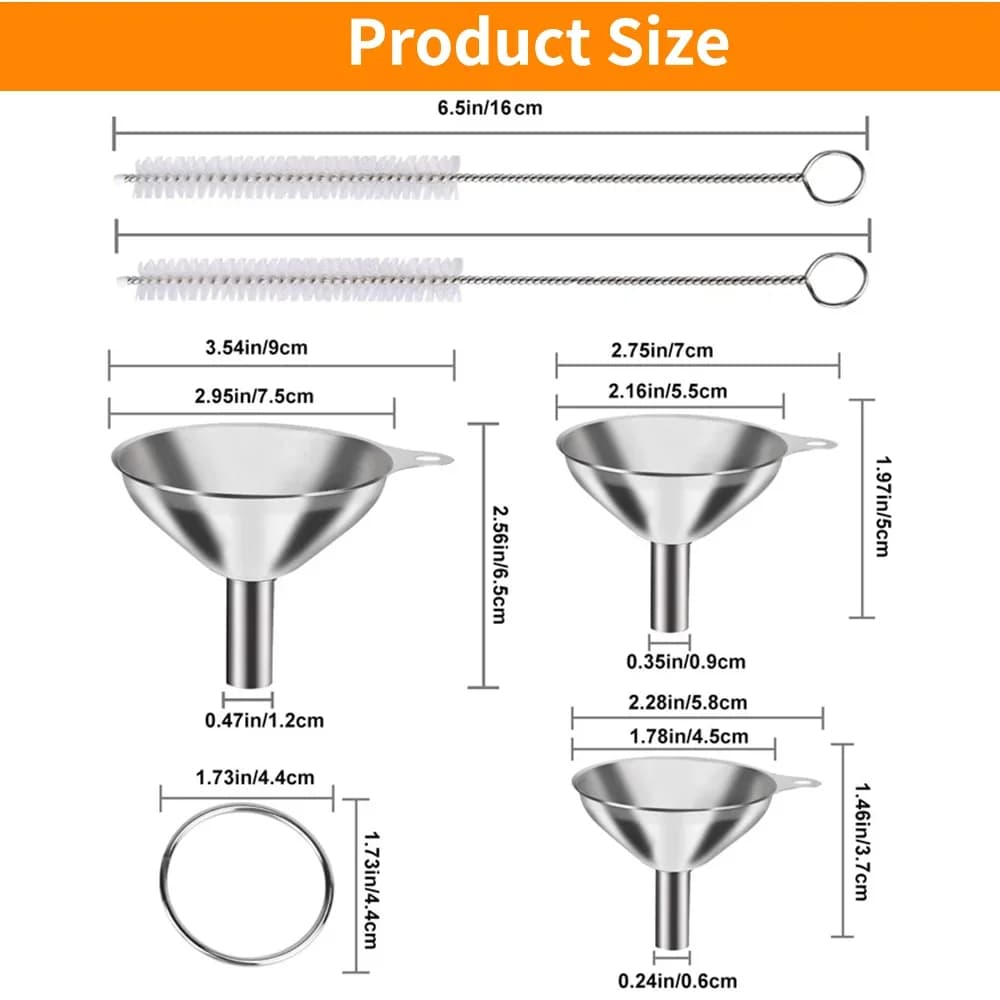 Bộ 3/5 Phễu Inox Rót Dầu Gia Vị Chất Liệu Thép Không Gỉ Cho Nhà Bếp