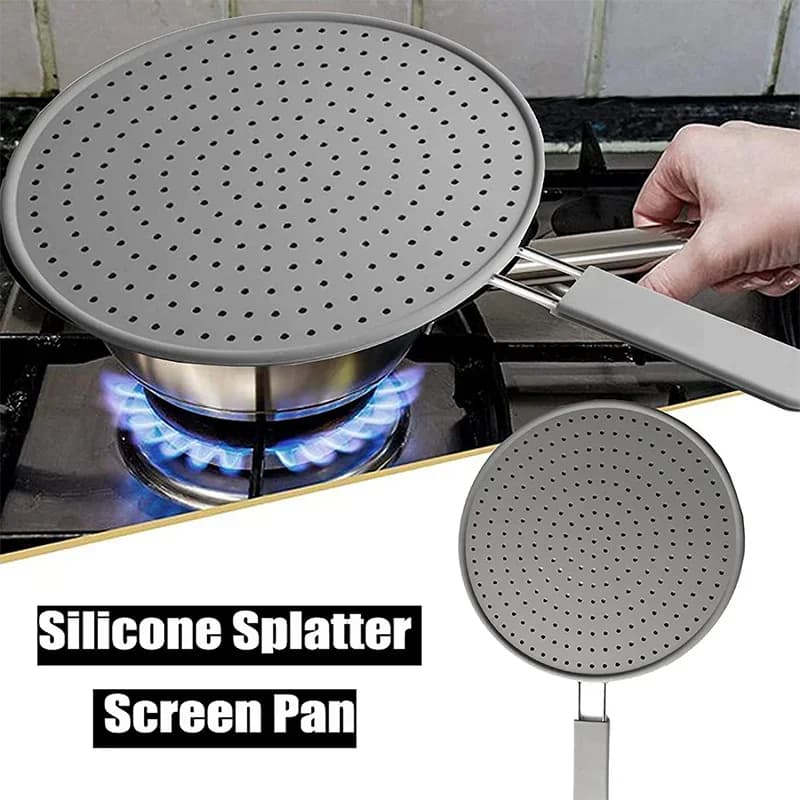 Nắp chắn dầu mỡ silicone có tay cầm chịu nhiệt kiêm rổ ráo nước cho chảo chiên rán
