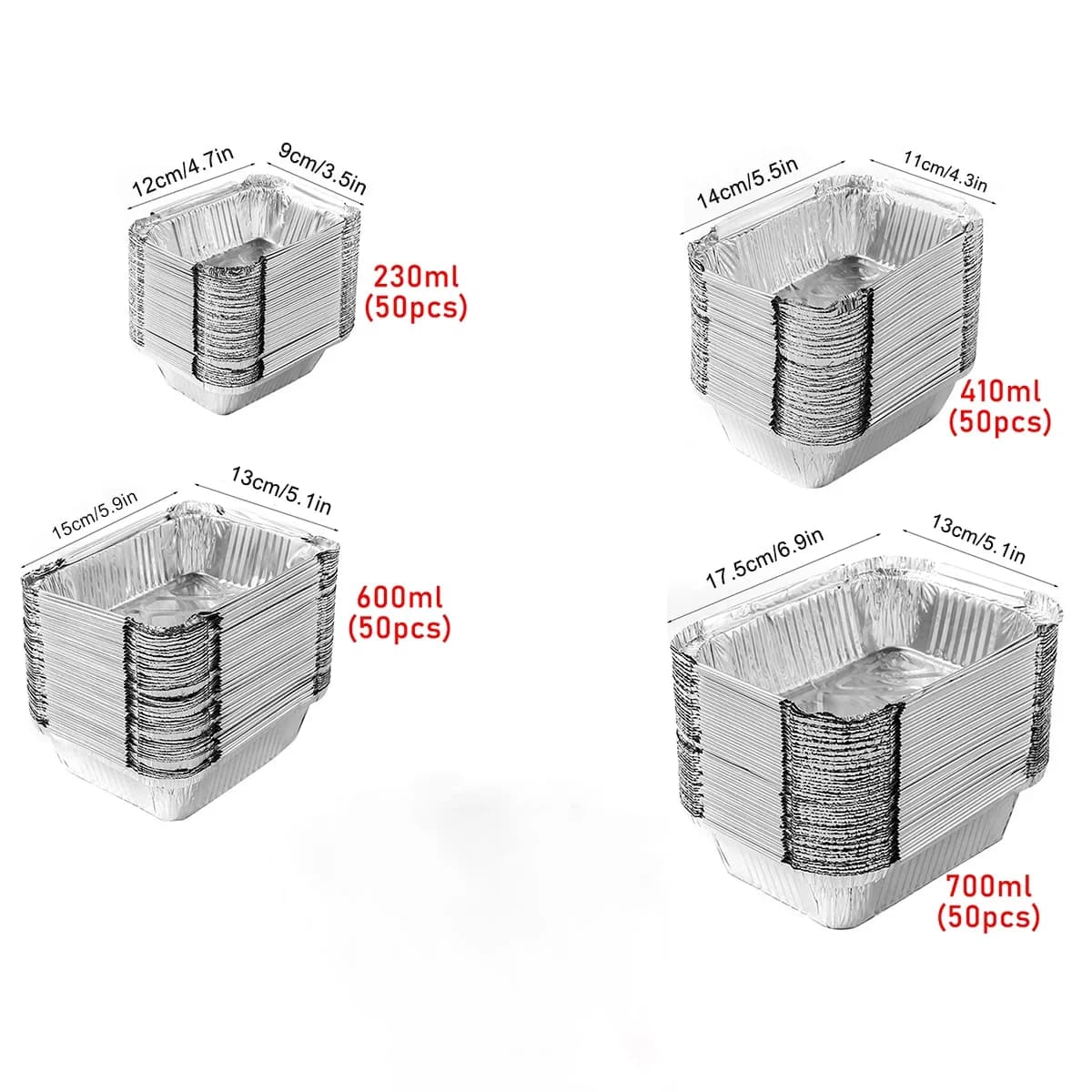 Set 50 khay giấy bạc nướng dùng một lần nhiều kích cỡ nướng, hâm nóng và trữ thực phẩm
