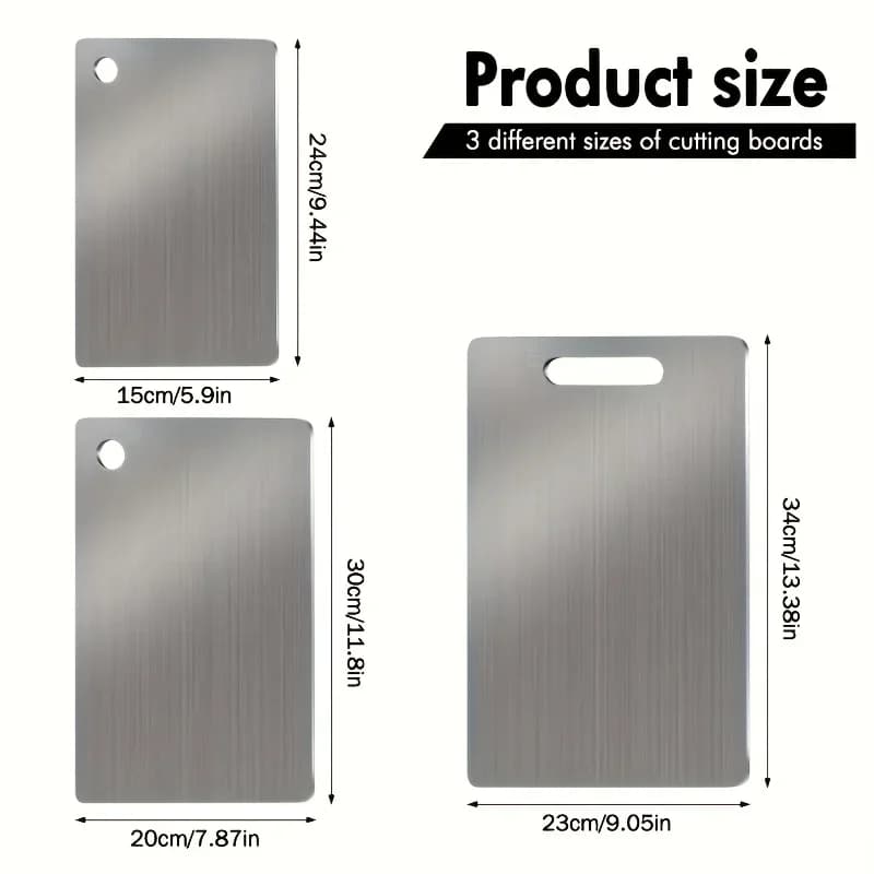 Bộ 3 thớt inox chống trượt có rãnh hứng nước - Không chứa BPA, an toàn với máy rửa bát