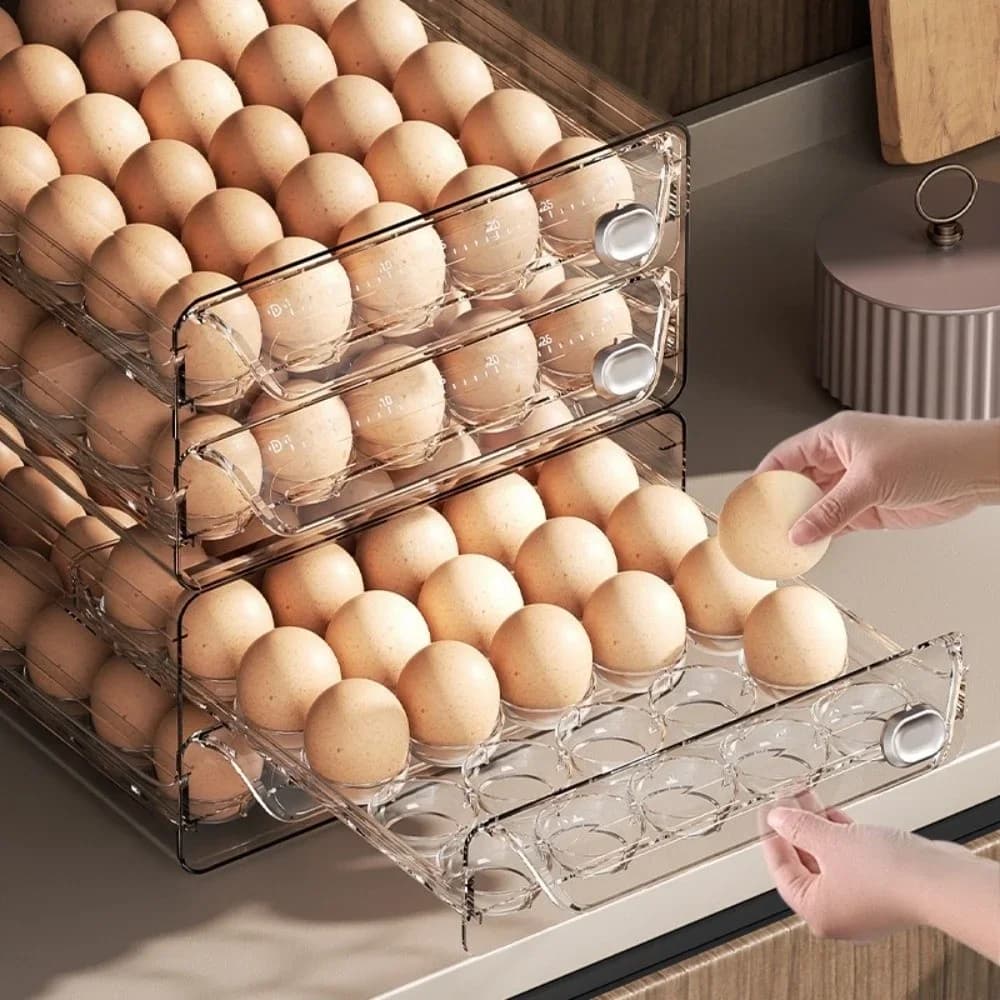 Hộp Đựng Trứng 2 Tầng Trong Suốt Bằng Nhựa Có Thước Đo Thời Gian Ngăn Kéo Tiện Lợi