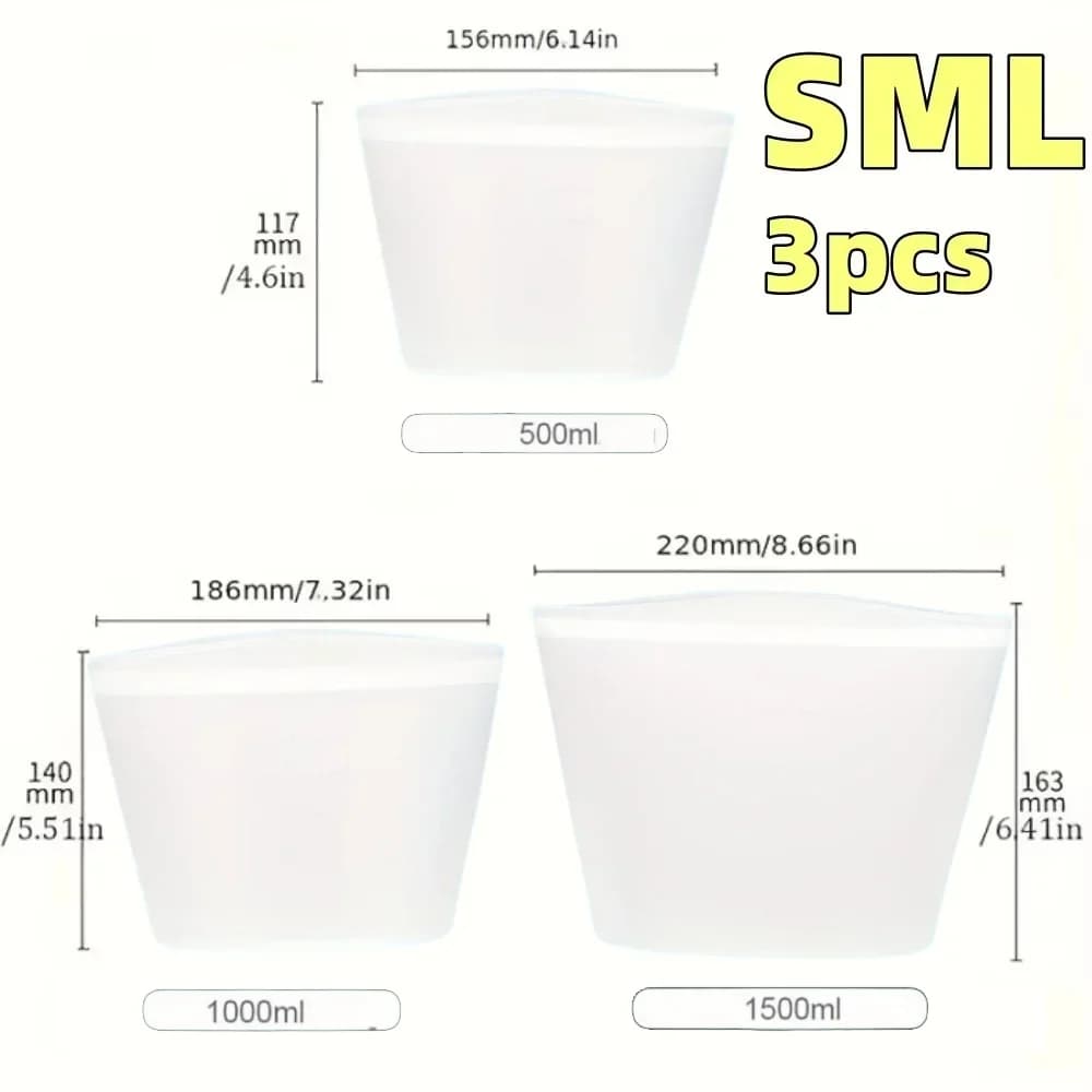 Set 1/3 Túi Silicon Đựng Thực Phẩm Ziplock Chống Rò Rỉ Bảo Quản Tủ Lạnh