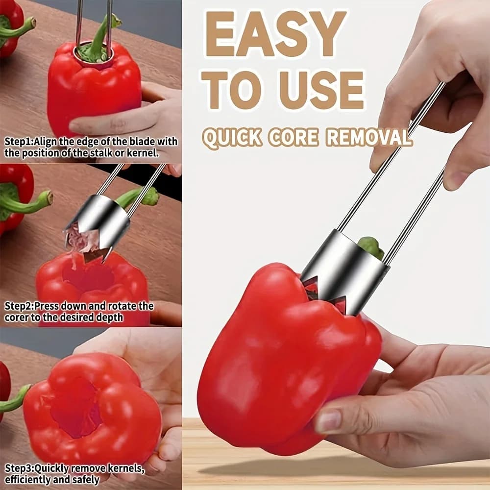 Dụng cụ lấy lõi hoa quả inox 1/2/3 món cho táo, ớt chuông, cà chua bền đẹp