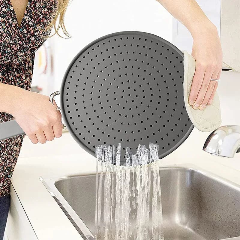 Nắp chắn dầu mỡ silicone có tay cầm chịu nhiệt kiêm rổ ráo nước cho chảo chiên rán