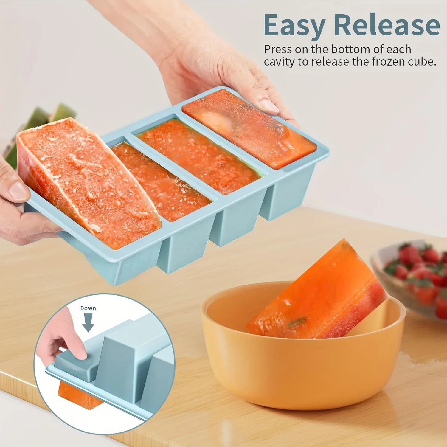 Bộ 1/4 khay làm đá que chữ nhật có nắp đậy xếp chồng tiện lợi cho bình nước