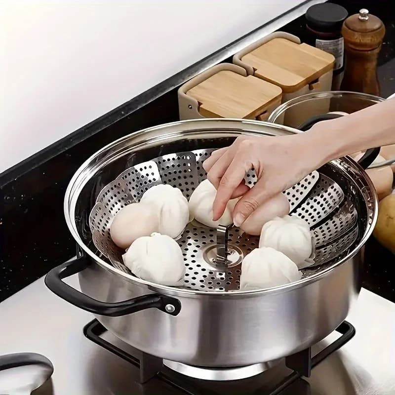 Xửng Hấp Inox Gấp Gọn Co Giãn 6-10.5 Inch Cho Nồi | Vỉ Hấp Rau Củ Bền Đẹp Dễ Vệ Sinh
