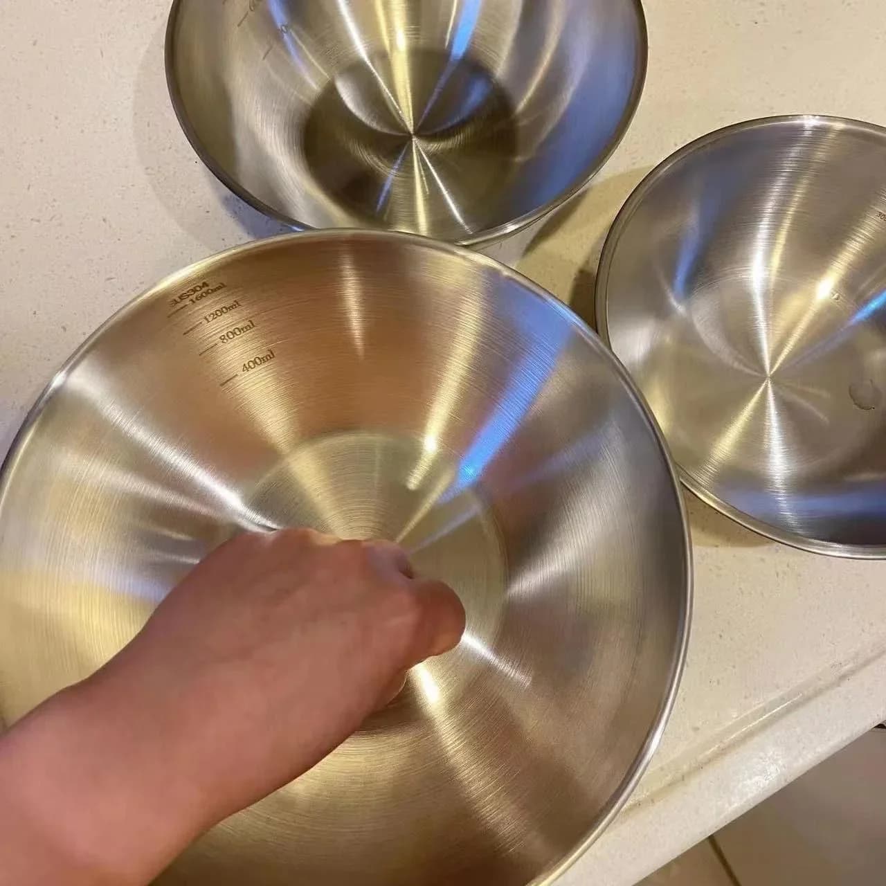 Bộ thau trộn inox có vạch chia dung tích cho làm bánh, nấu nướng và bảo quản thực phẩm nhà bếp