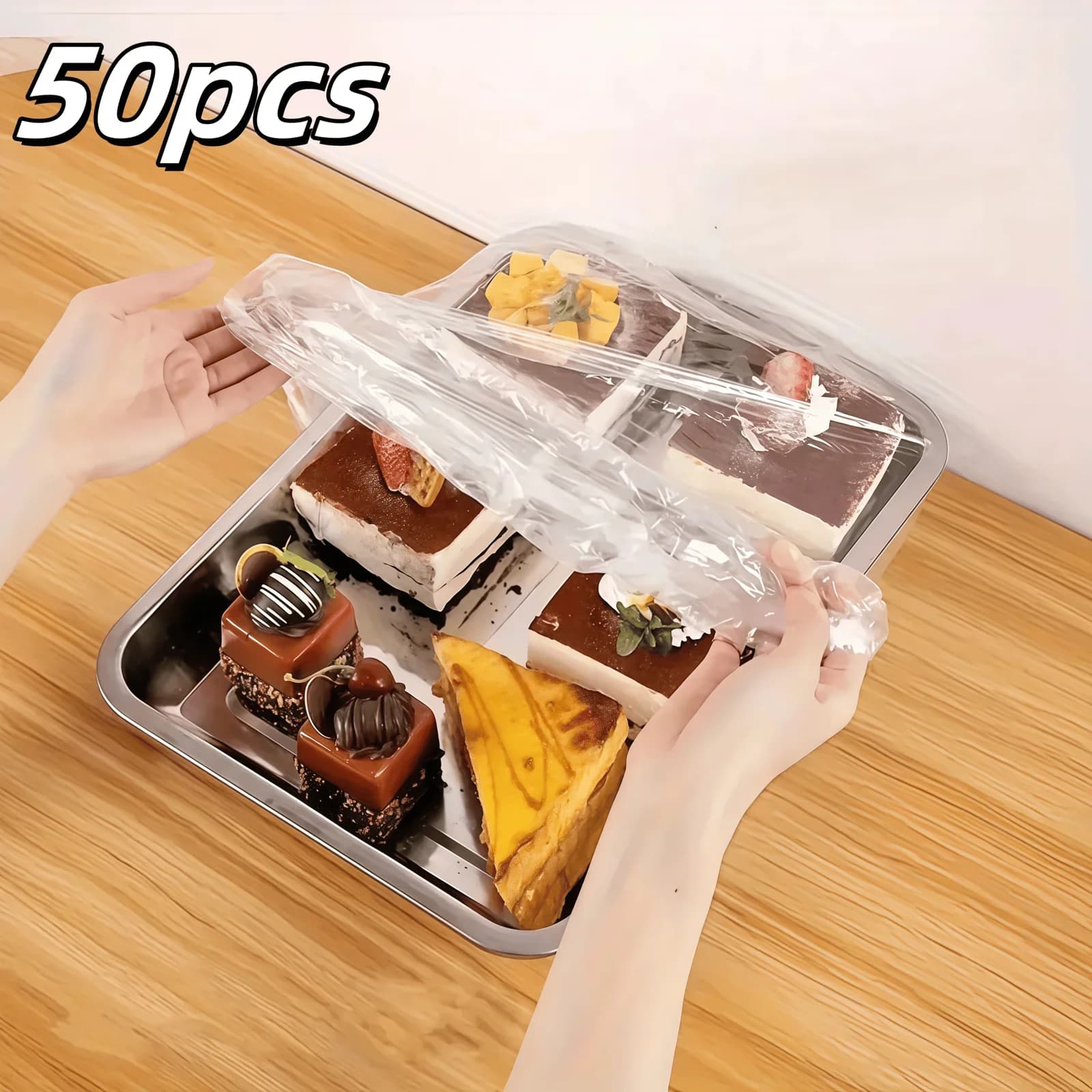 Bộ 50 màng bọc thực phẩm PE co giãn tái sử dụng - Nắp bọc bảo quản thực phẩm tiện lợi