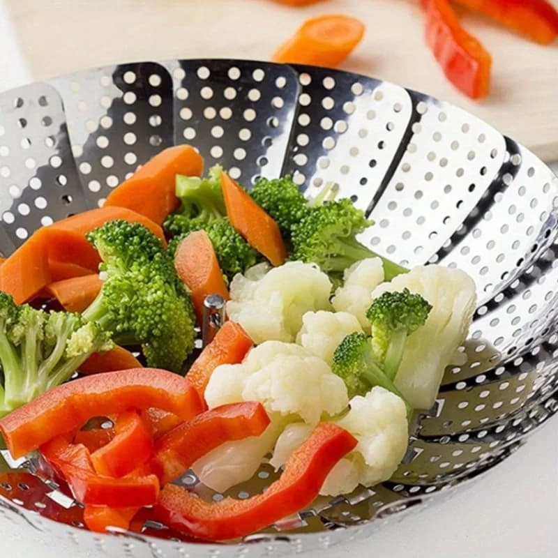 Xửng Hấp Inox Gấp Gọn Co Giãn 6-10.5 Inch Cho Nồi | Vỉ Hấp Rau Củ Bền Đẹp Dễ Vệ Sinh